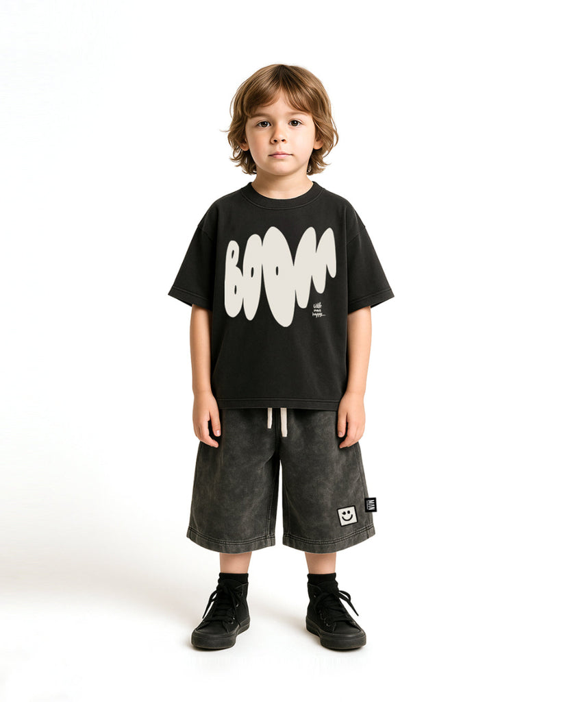 US stockist of Little Man Happy's Washed Black long shorts
