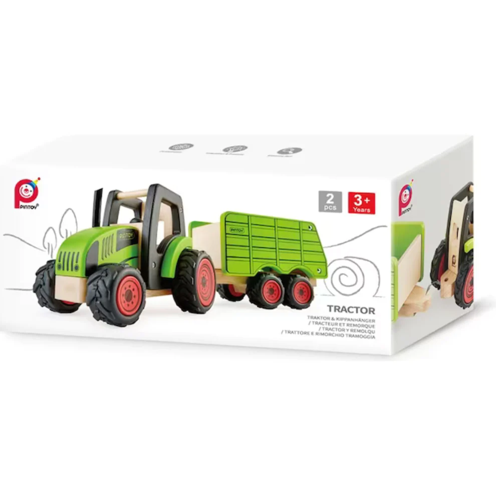 US stockist of PinToy's Wooden Tractor & Trailer