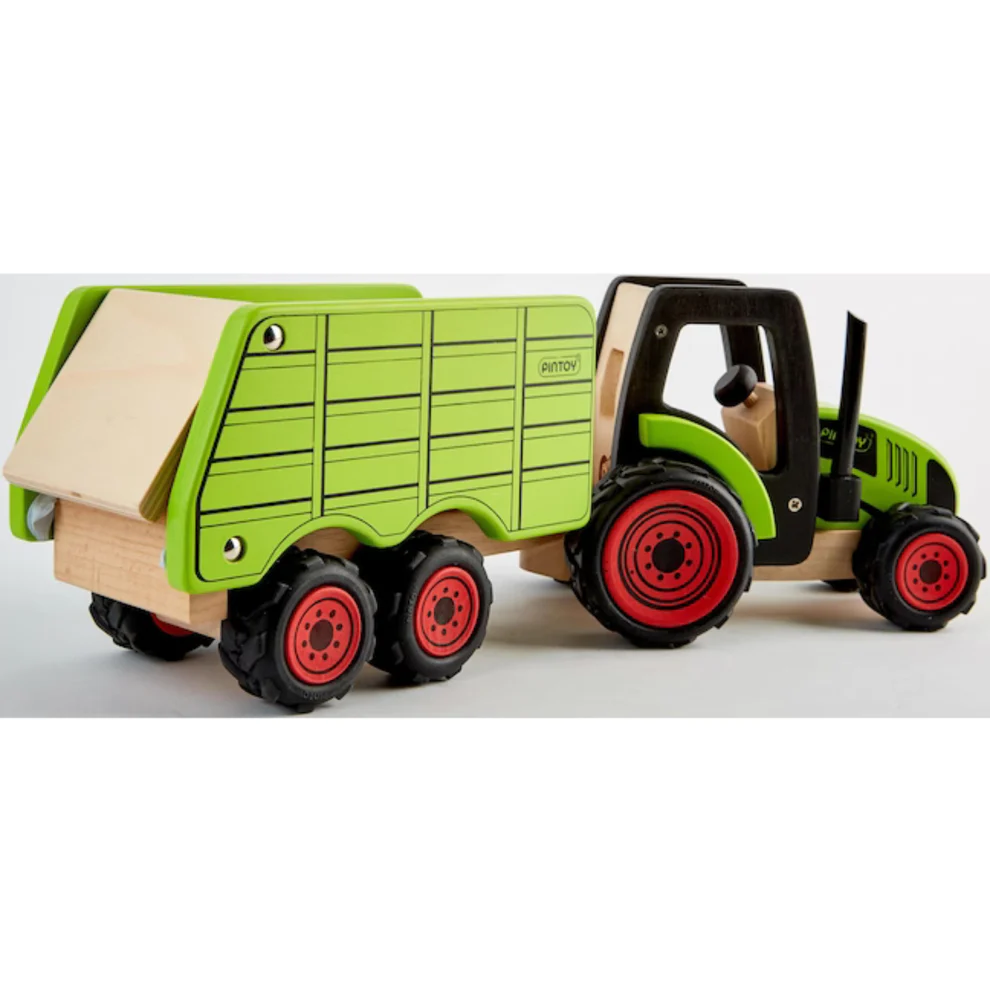 US stockist of PinToy's Wooden Tractor & Trailer