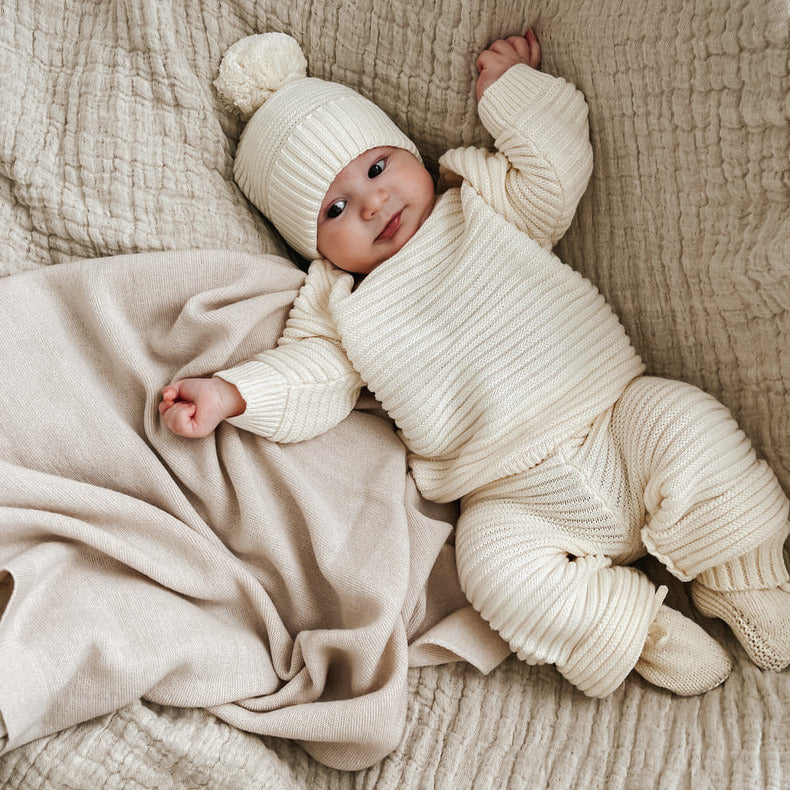 US stockist of Belle & Sun's gender neutral Linear Sweater in Natural White