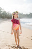 US stockist of Saint Ida's Sunset Beach Rainbow One Shoulder Ruffle Swimsuit