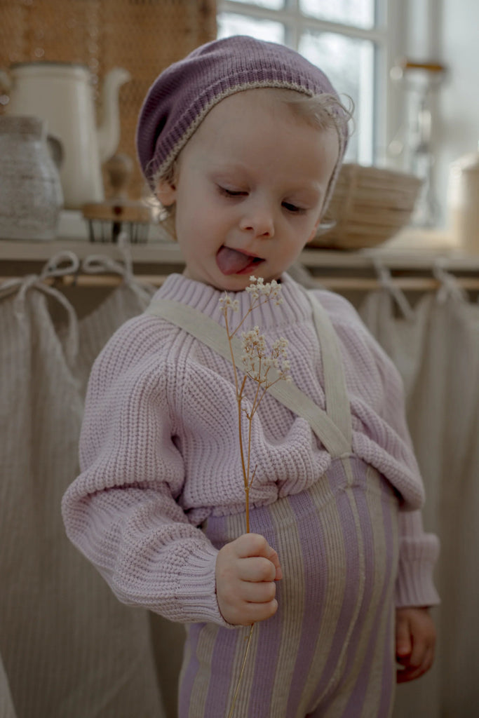 US stockist of Silly Silas' Dreamy Pastels Footless cotton tights in Lavender x Cream Striped