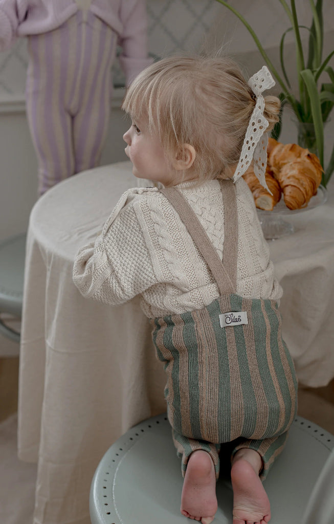 US stockist of Silly Silas' Dreamy Pastels Footless cotton tights in Matcha x Peanut Striped