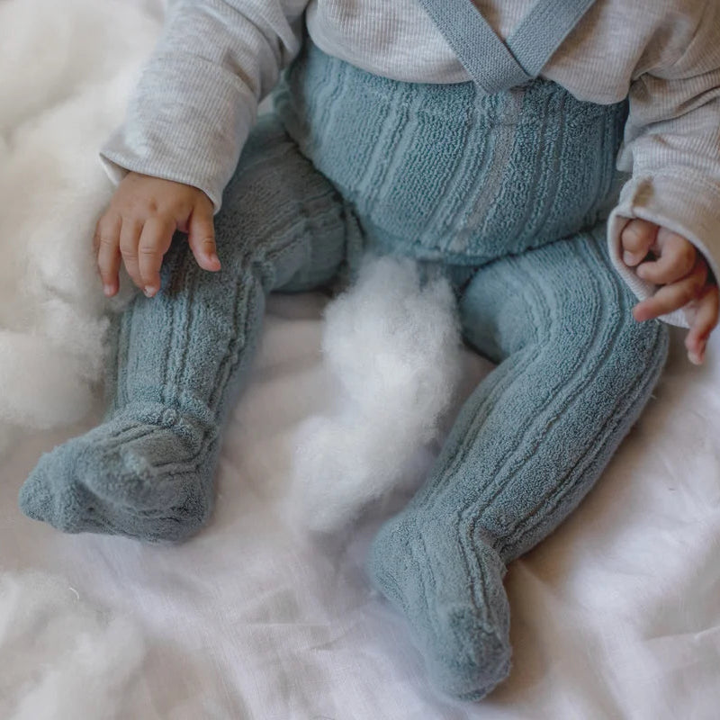 US stockist of Silly Silas' Misty Blue Granny Teddy Footed Tights