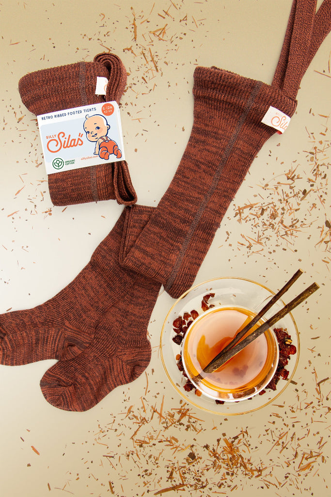 US stockist of Silly Silas' Spicy Chai Cotton Footed tights.