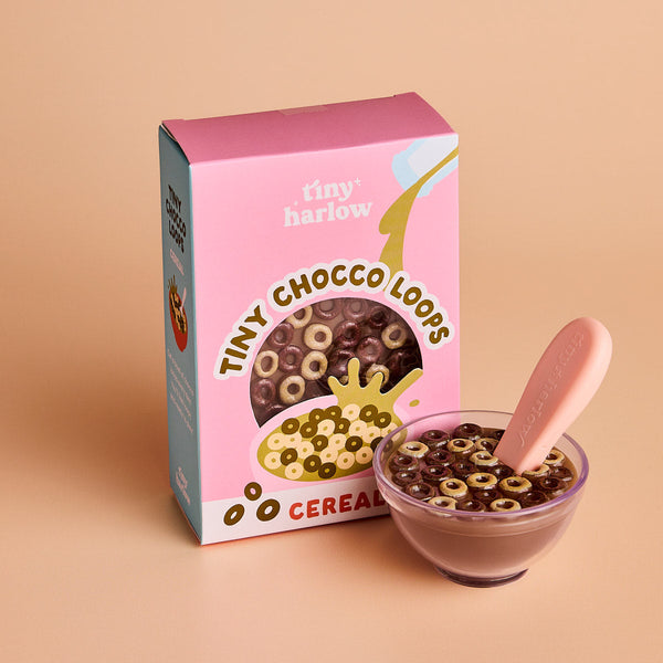 US stockist of Tiny Harlow's Tiny Tummies, Chocco Loops Cereal Bowl for dolls