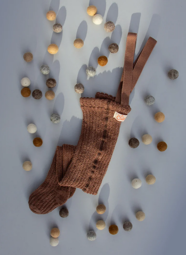 US stockist of Silly Silas' Granny Teddy Footed Tights in Granola