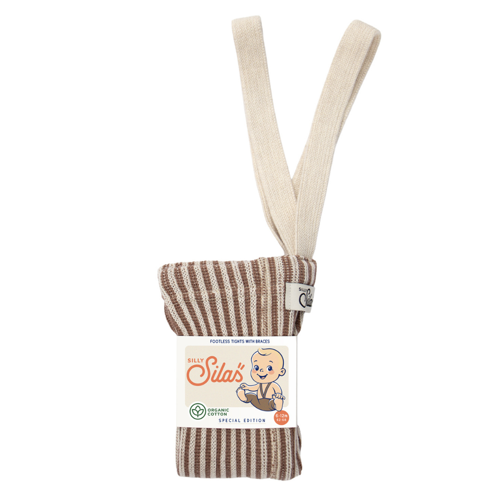 US stockist of Silly Silas' special edition cotton footless tights in Granola x Cream Striped