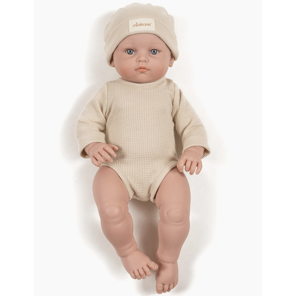 US stockist of Minikane's Linen Andrea Long Sleeve bodysuit + hat for Bambini Dolls