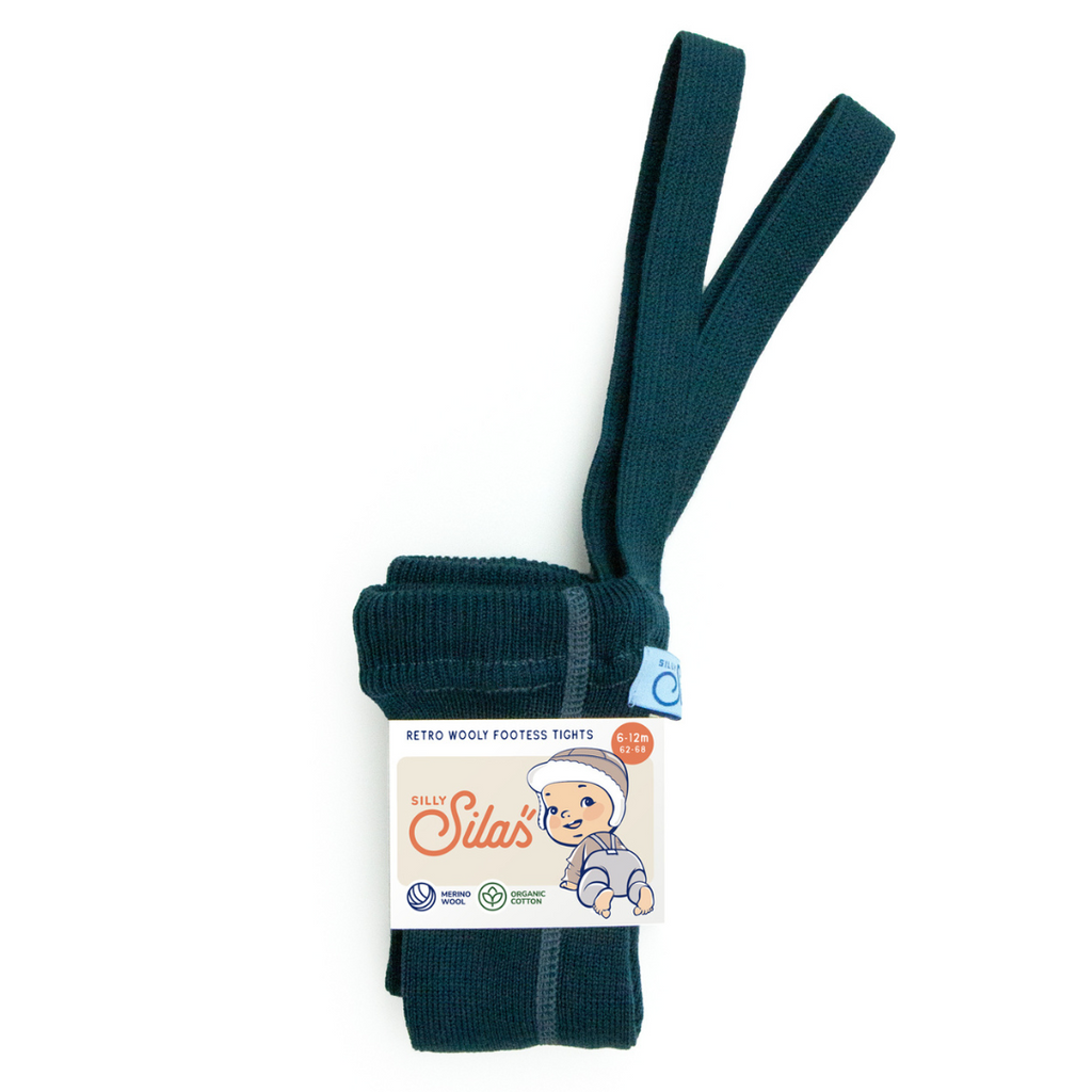 US stockist of Silly Silas' Gender Neutral Blue Sapphire Wooly Footless Tights