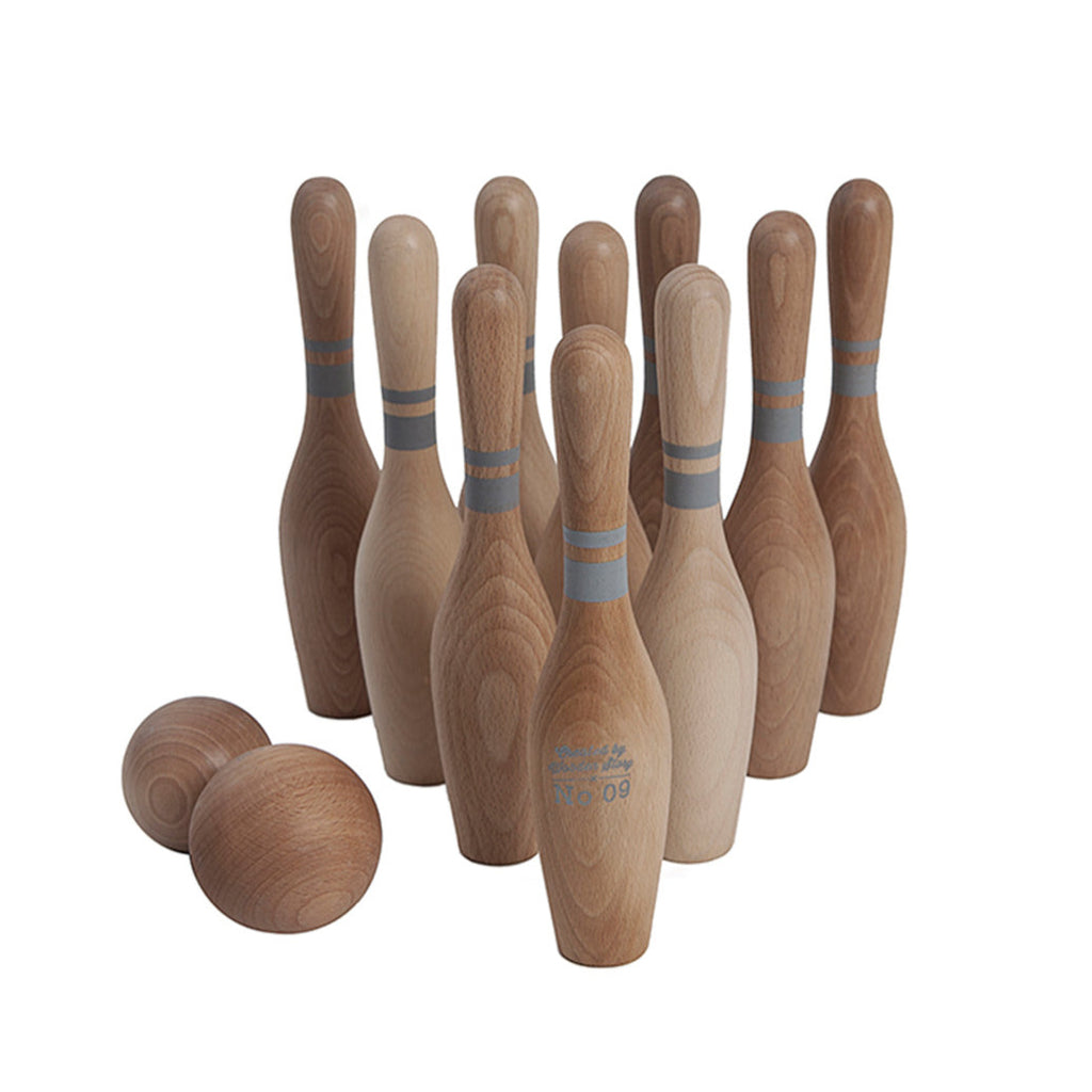 US stockist of Wooden Story's 10Pc Natural Wooden Bowling Set