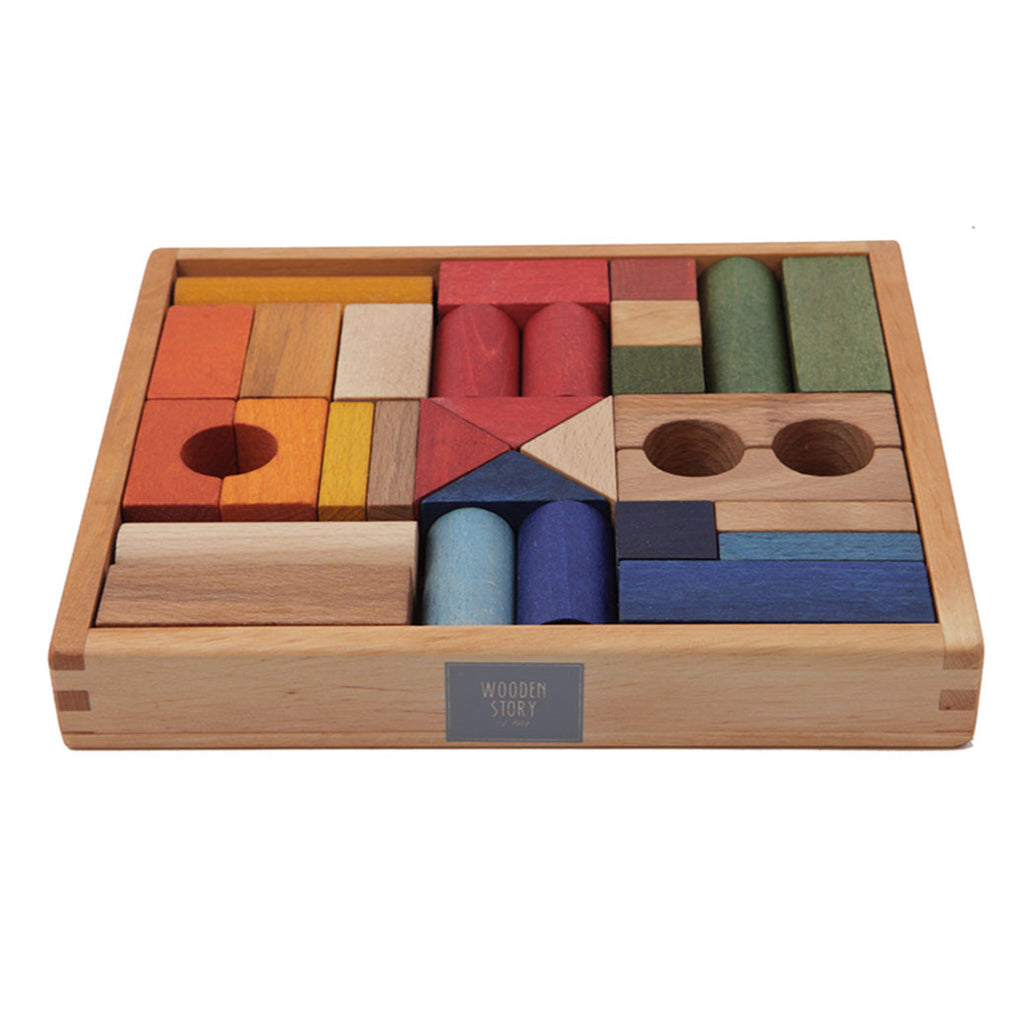 US stockist of Wooden Story's 30pc wooden rainbow blocks in tray