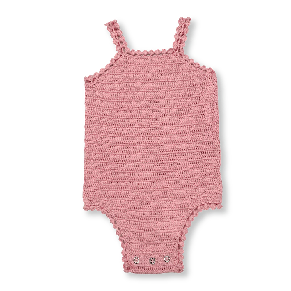 US stockist of Grown Clothing's hand crocheted romper in "Blossom"