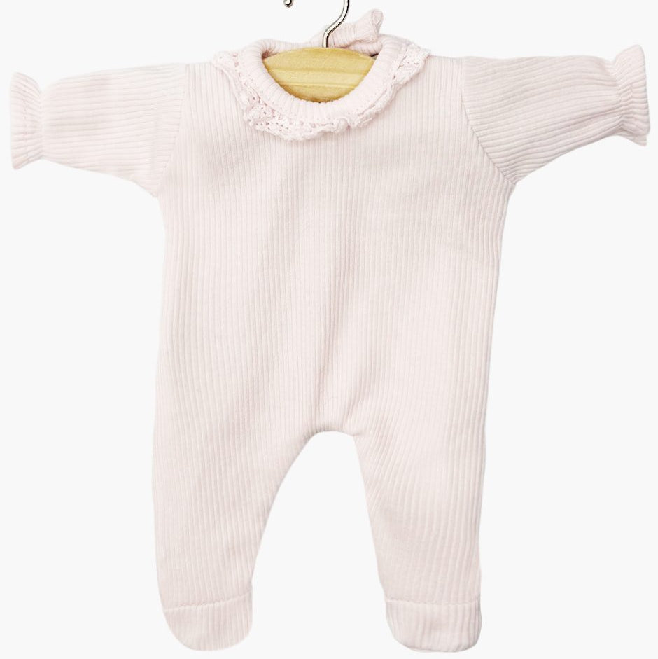 US stockist of Minikane's Pastel Pink footed Camille sleepsuit for 28cm baby dolls