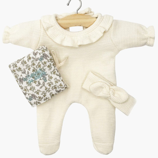 US stockist of Minikane's Babies Camille Sleepsuit 3pc set in Ecru