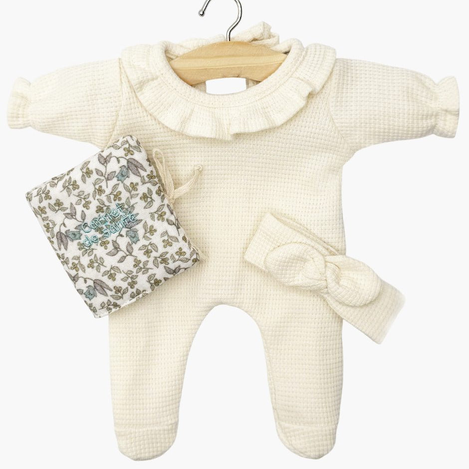 US stockist of Minikane's Babies Camille Sleepsuit 3pc set in Ecru