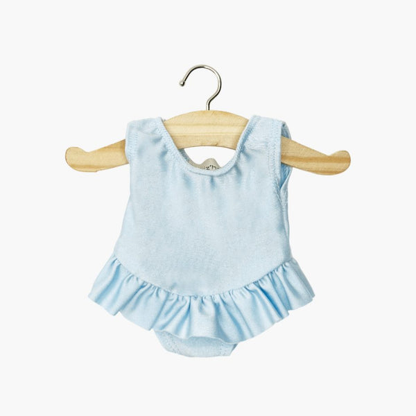 US stockist of Minikane's Sky Blue Lycra ruffled Maia leotard for dolls