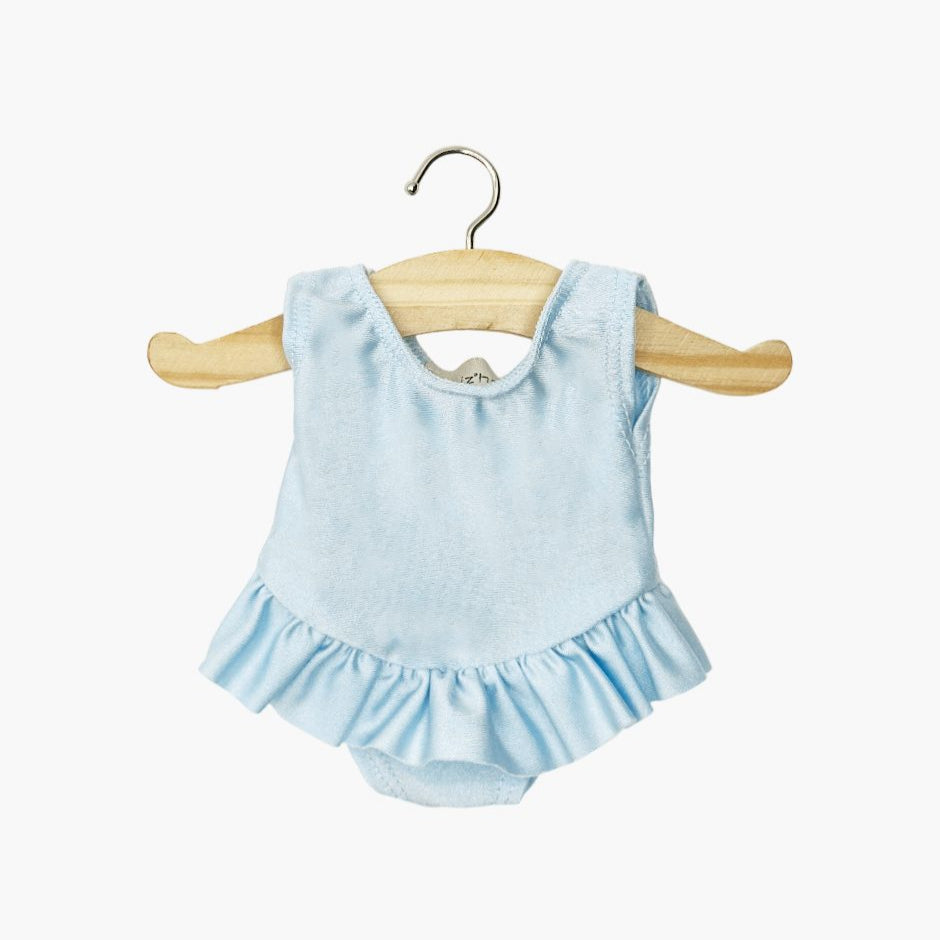 US stockist of Minikane's Sky Blue Lycra ruffled Maia leotard for dolls