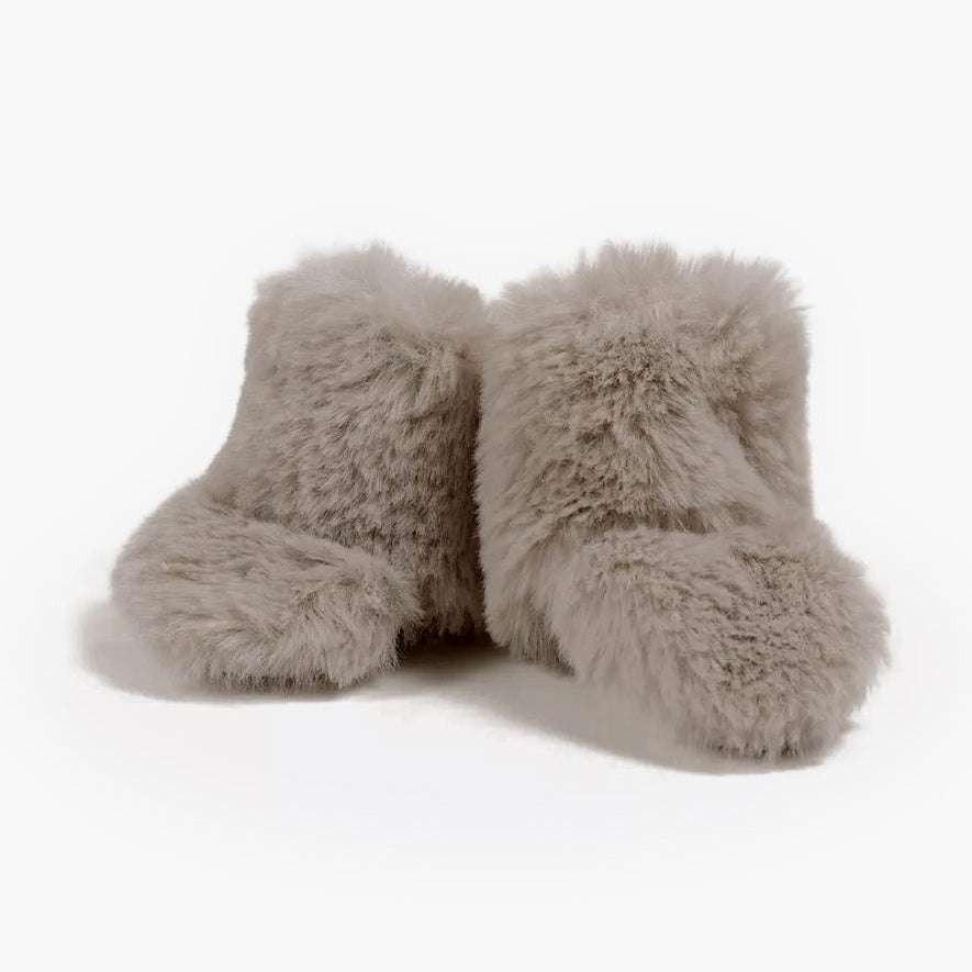 US stockist of Minikane's Taupe faux fur snow boots for dolls