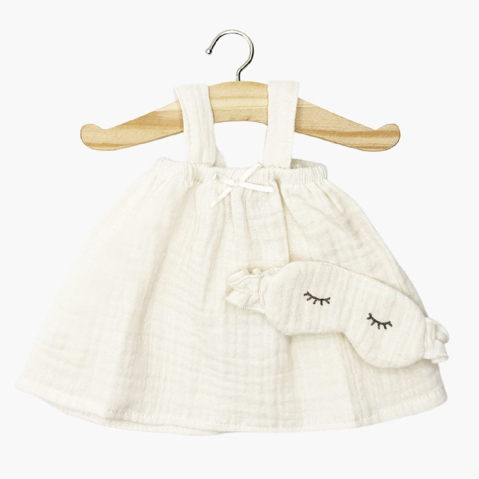 US stockist of Minikane's Ecru Mila Nightgown with matching ruffled Dodo sleep mask for dolls