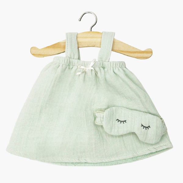 US stockist of Minikane's Pistachio Mila Nightgown with matching ruffled Dodo sleep mask for dolls