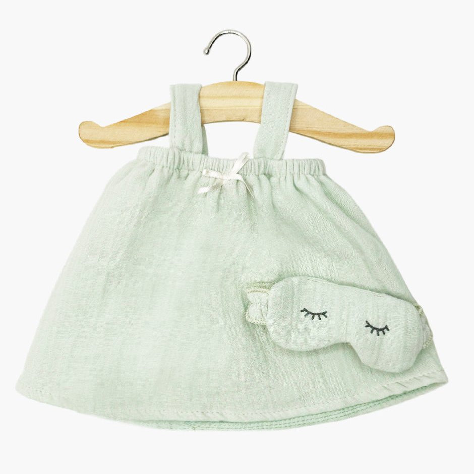 US stockist of Minikane's Pistachio Mila Nightgown with matching ruffled Dodo sleep mask for dolls