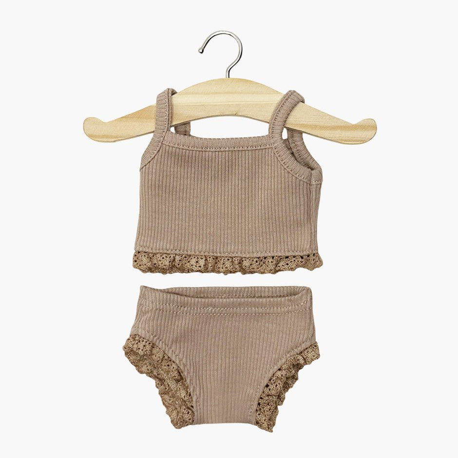 US stockist of Minikane's two piece mocha and lace underwear set for dolls