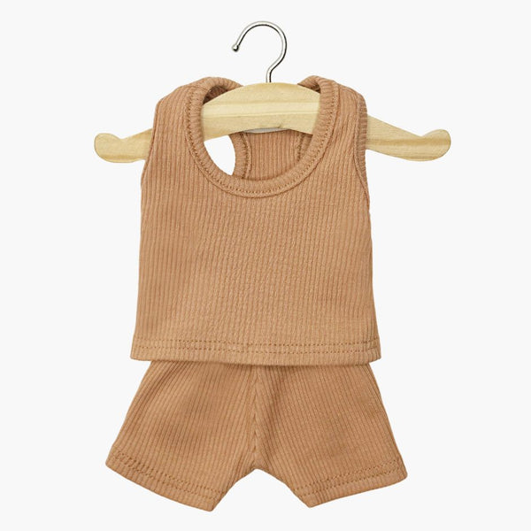 US stockist of Minikane's two piece Marcel doll underwear set in Brown Ribbed Knit.