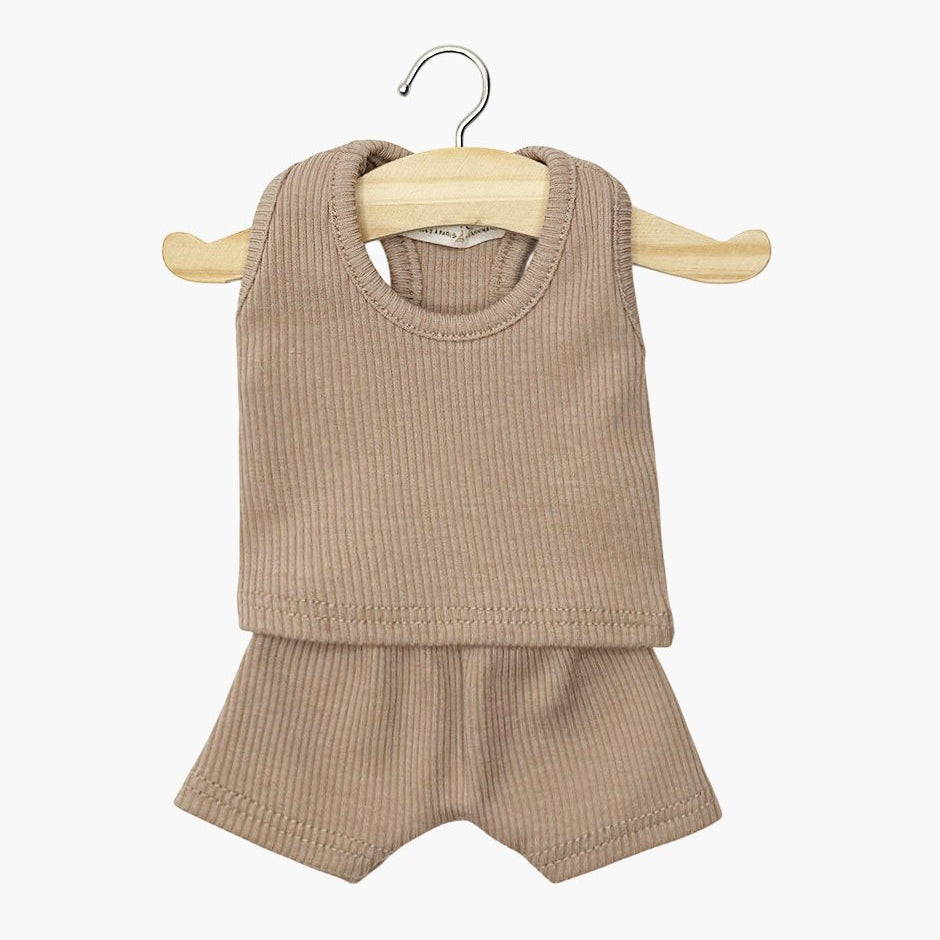 US stockist of Minikane's Marcel Boy Doll 2 piece ribbed underwear set in "Mocha".
