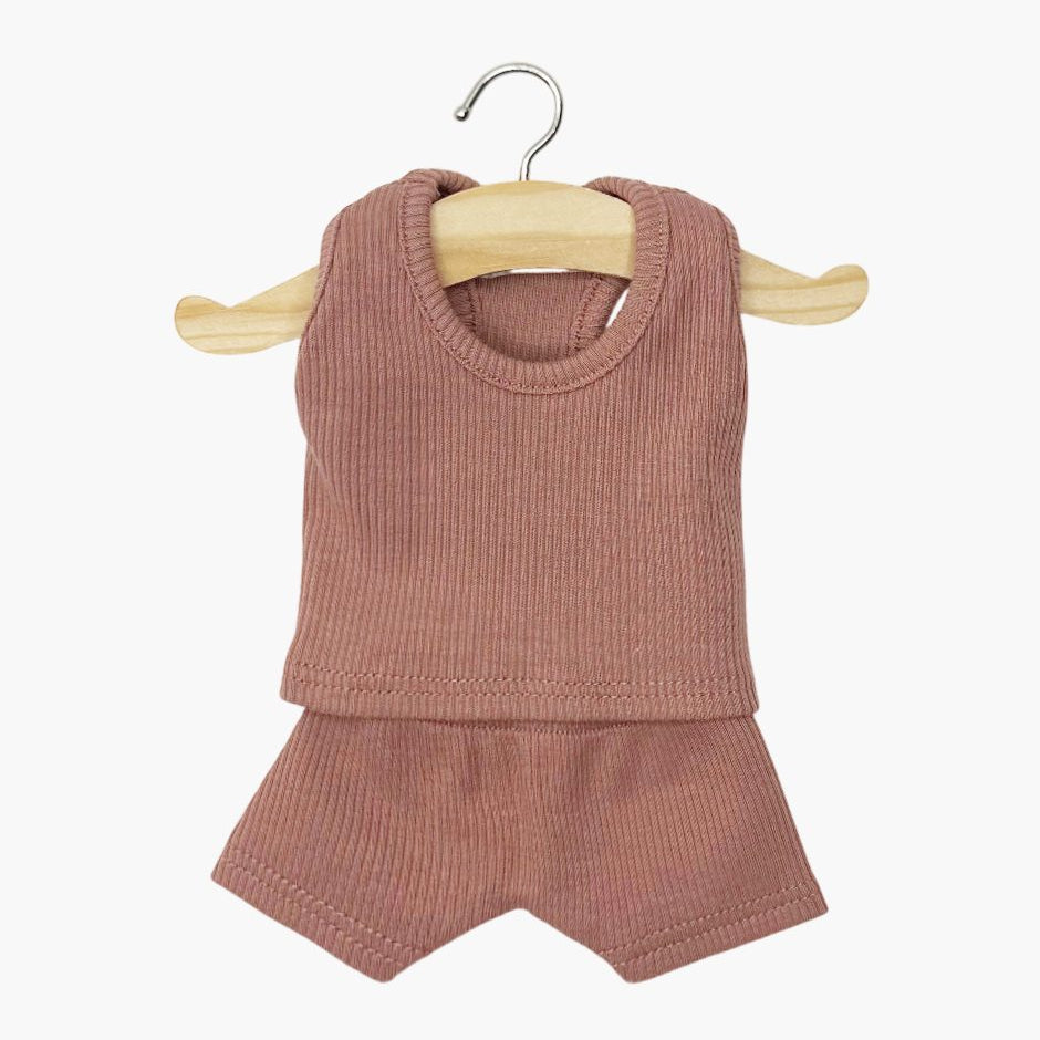 US stockist of Minikane's Marcel Boy Doll 2 piece ribbed underwear set in "Clay Pink".