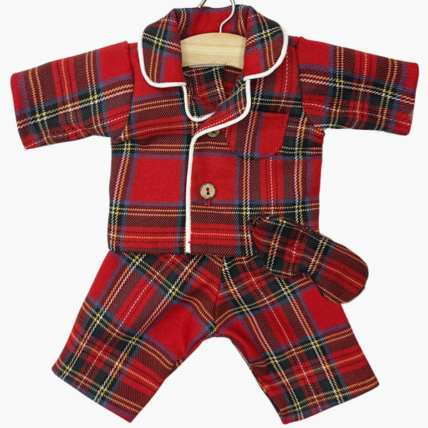 US stockist of Minikane's Red Tartan Eden PJ set with matching sleep mask.