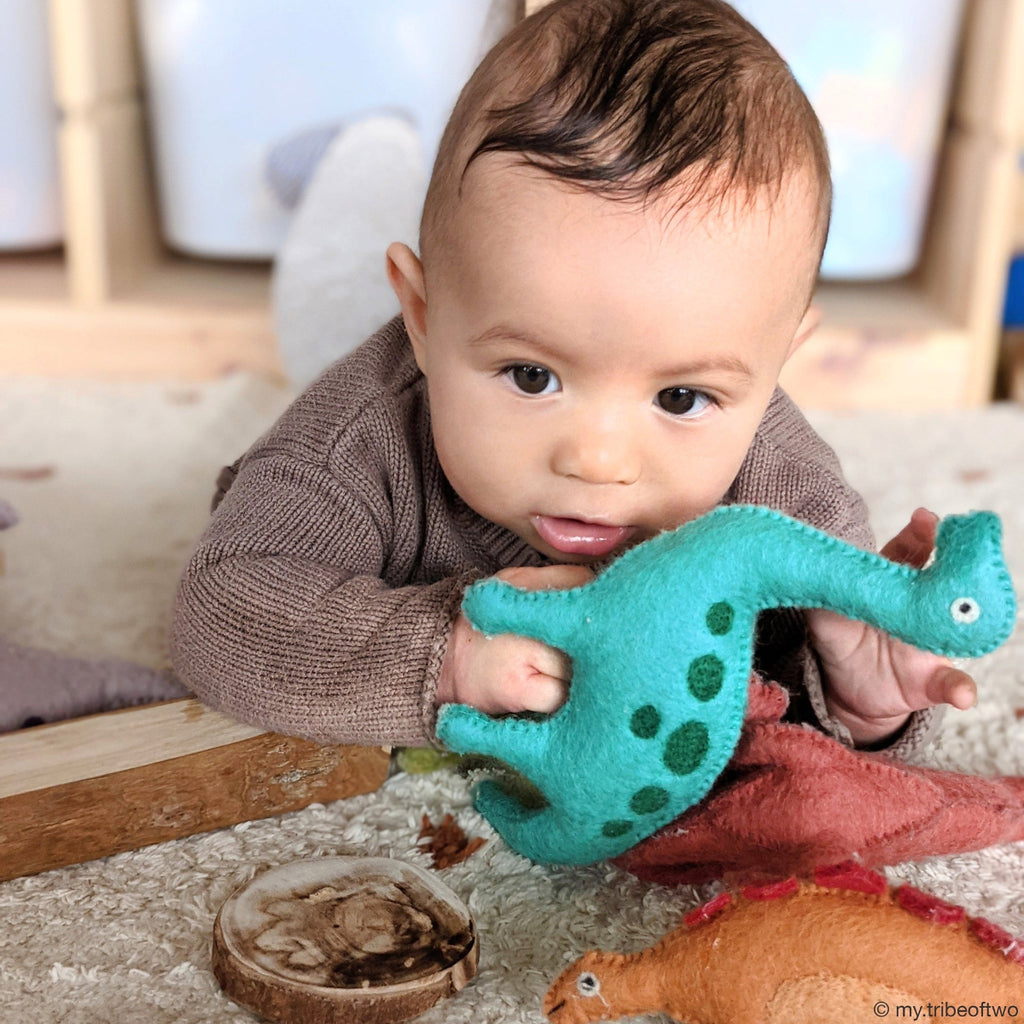 US stockist of Tara Treasures' blue Brachiosaurus felt wool dinosaur