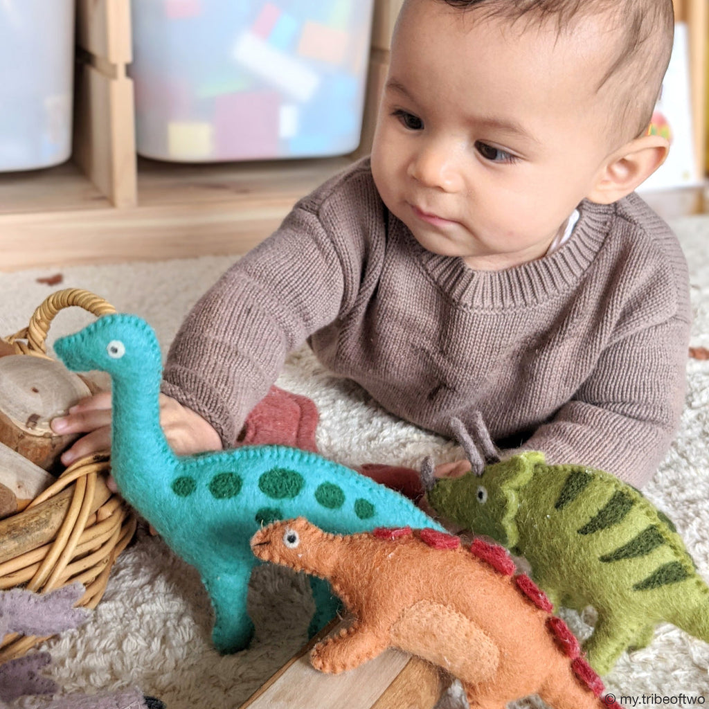 US stockist of Tara Treasures' blue Brachiosaurus felt wool dinosaur