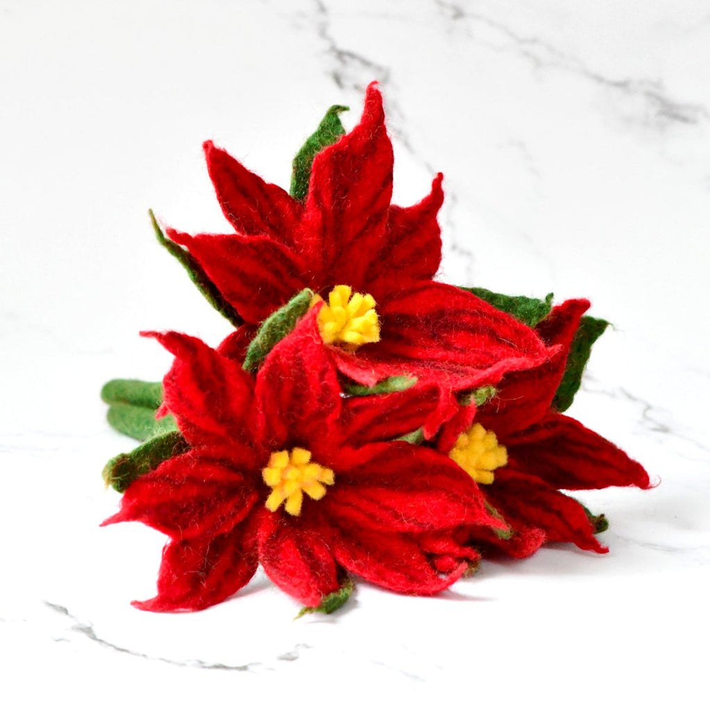 US stockist of Tara Treasures set of 3 Red Poinsettia felt flowers