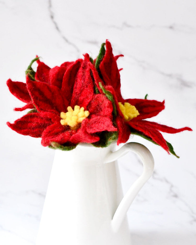 US stockist of Tara Treasures set of 3 Red Poinsettia felt flowers