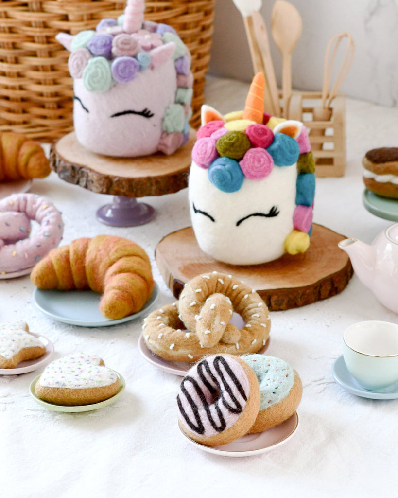 US stockist of Tara Treasures' felt unicorn cake in pastel colors