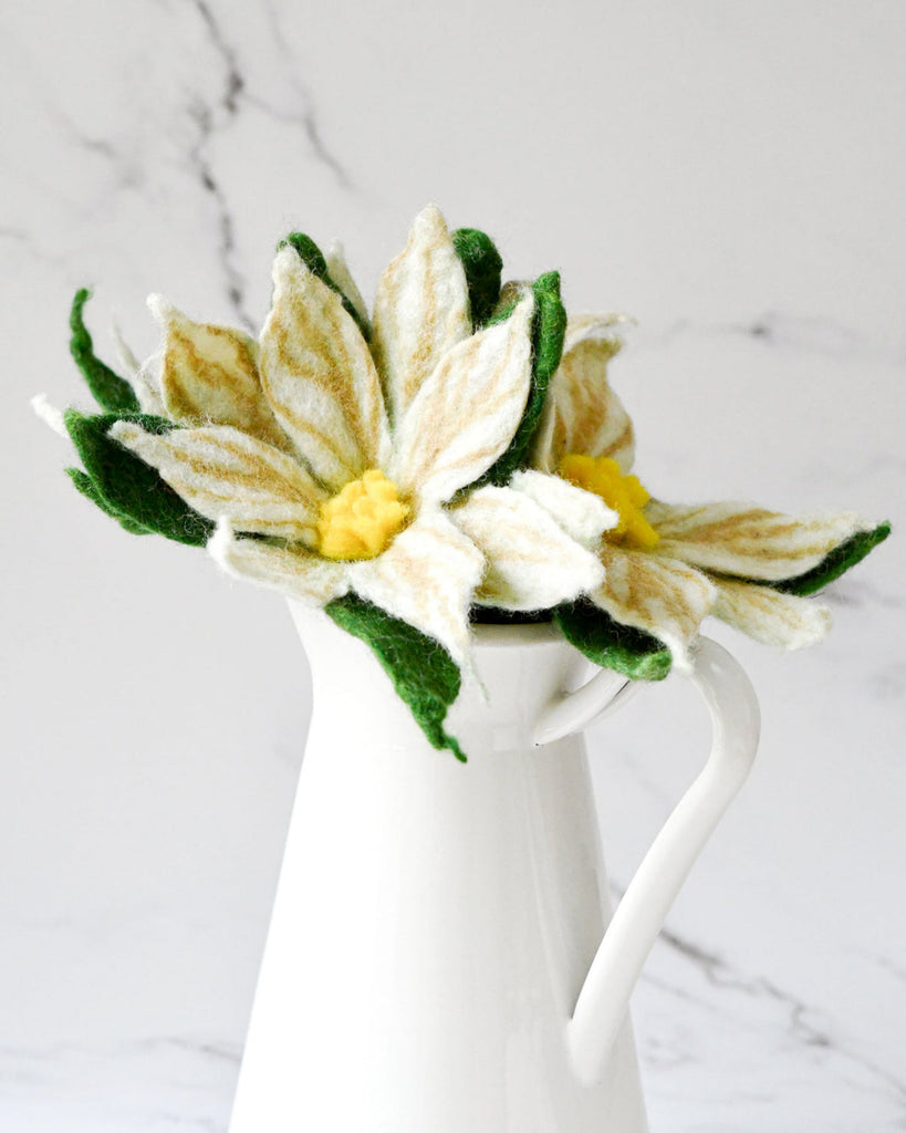 US stockist of Tara Treasures set of 3 white poinsettia felt flowers