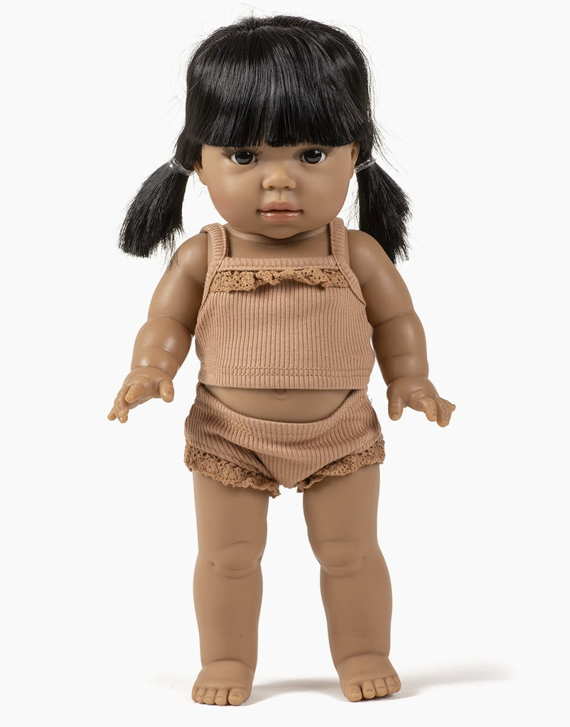US stockist of Minikane's Girl Doll Knit Underwear set in Brown Sugar