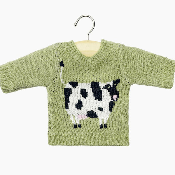 US stockist of Minikane's Sage Green Knit Cow Sweater