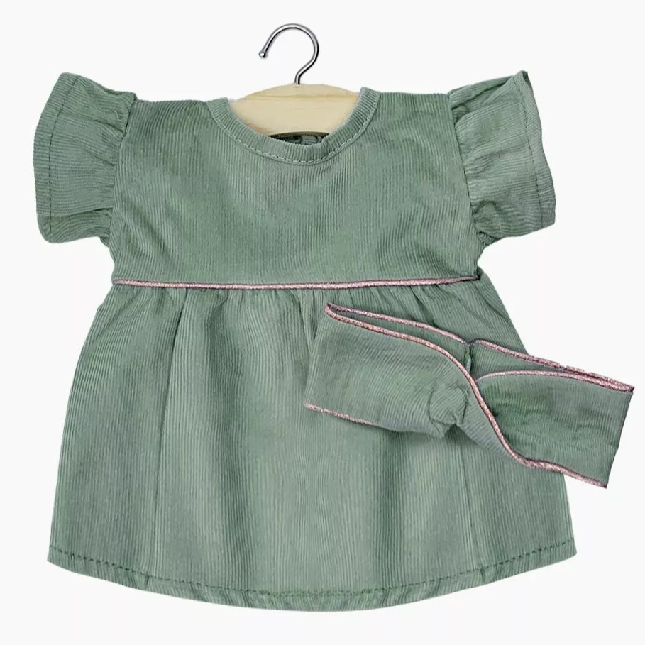 Minikane USA Daisy Dress + Headband - Sage Green Corduroy The Little Kiwi Co Minikane USA Daisy Dress + Headband - Sage Green Corduroy The Little Kiwi Co