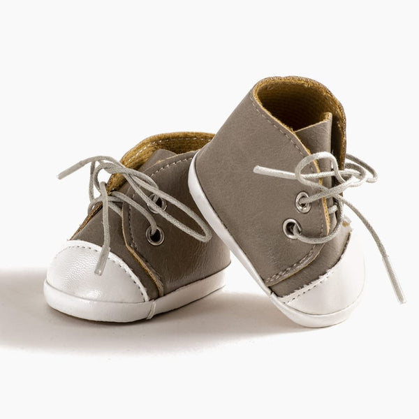 US stockist of Minikane's Komvers Faux Leather Sneakers in Taupe