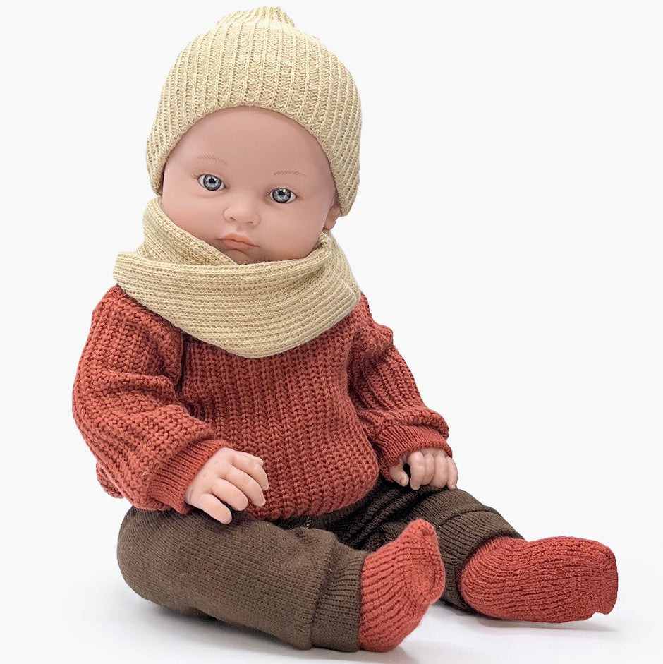 US stockist of Minikane's Yann Bambini doll in Bordeaux Red sweater