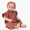 US stockist of Minikane's Daisy dress with matching twist headband in Marsala corduroy.  For bambini dolls.