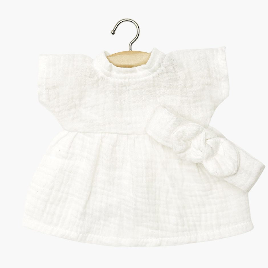 US stockist of Minikane's Faustine Babies doll dress with matching headband in white