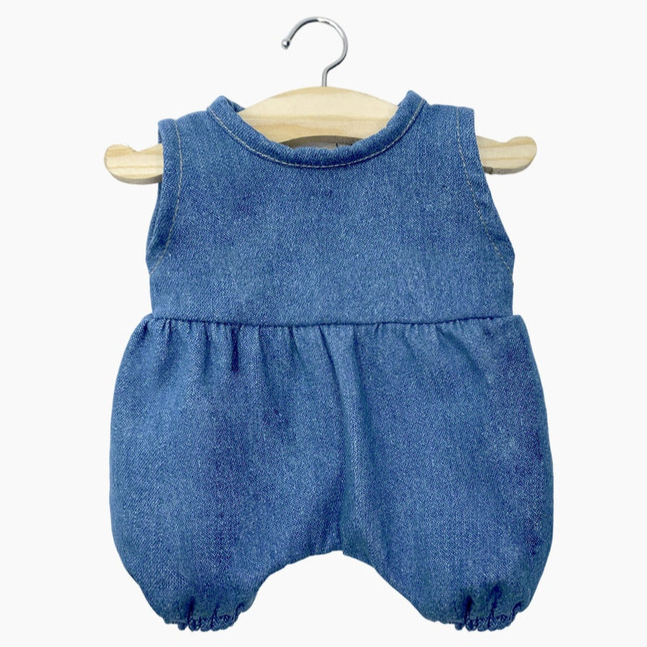 The most adorable romper for your little one's doll.  Made from soft cotton in Light Denim.