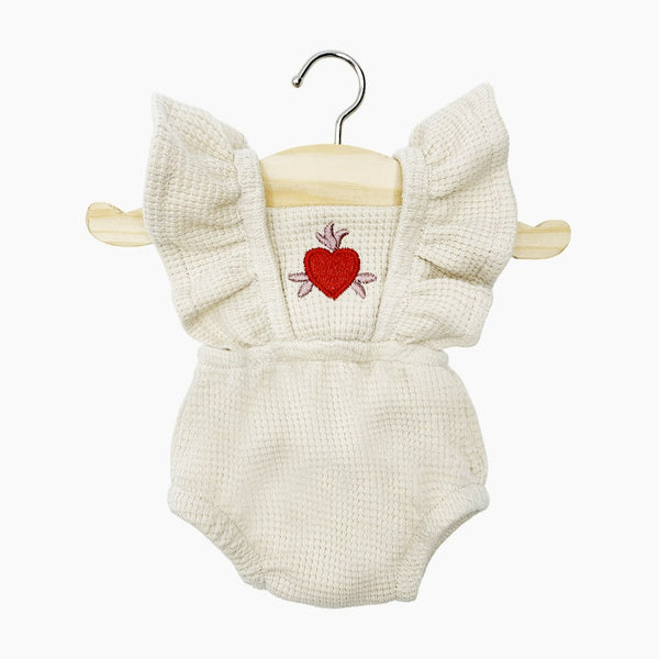 US stockist of Minikane's Lou Retro Romper in Linen Honeycomb featuring an embroidered heart
