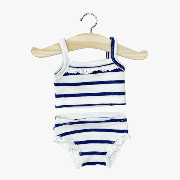 US stockist of Minikane's Navy Blue Striped 2 pc doll's underwear set with lace.