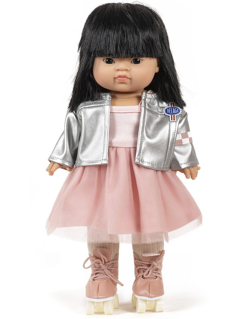 US of Minikane's P'tits deguiz Roller Party outfit with white roller skates