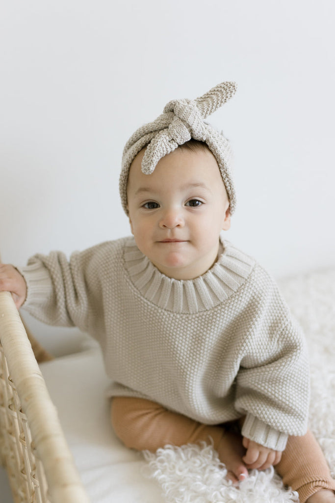 US stockist of Five O'Six's organic cotton, gender neutral chunky knit sweater in Moonbeam.