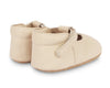 US stockist of Donsje USA's Elia premium handmade leather t-bar shoes.  Cream in color with velcro fastening.  Sizes 0-12 mths have soft sole, 12-30mths have a soft flexible, rubber sole.